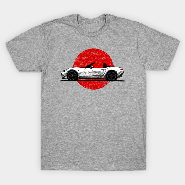 Japanese roadster sports car sketch with flag background T-Shirt by jaagdesign